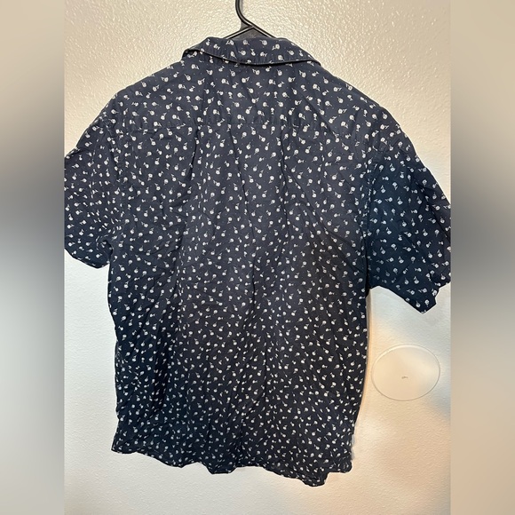 RVCA blue button up shirt floral collar dress men shirt size large - Picture 3 of 9